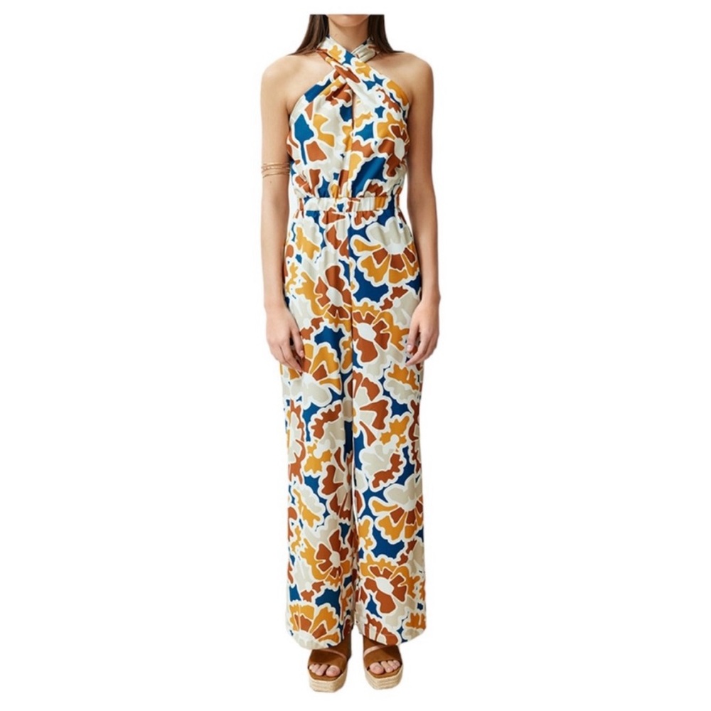 Anthropologie printed halter jumpsuit
